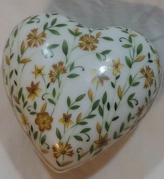 Vintage Lego Japan Heart Porcelain Jewelry Trinket Box Floral