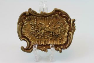 C1890 French Gilt Bronze Rococo Figural Vide Poche Coin Dish Bird W/ Flowers