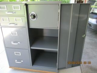 Vintage Steel Industrial Cabinet By Cole,  4 Drawers,  Cabinet With Safe