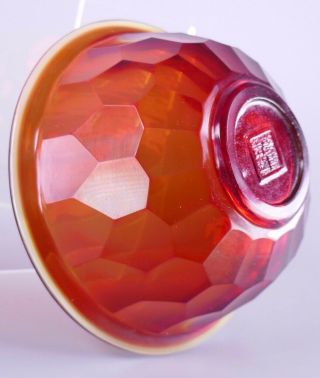 Fine Old Chinese Signed Red Peking Glass Diamond Faceted Bowl Sculpture 3