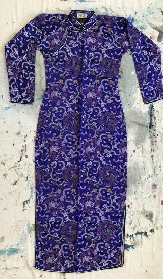 Fine Vintage 1920s 30s Purple Silk Dragon Brocade Cheongsam Qipao Label Pankou 2
