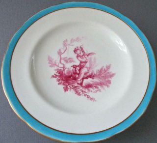 2 Antique 19thC MINTON Hand Painted Porcelain Plates CHERUBS Celeste Blue,  GILT 3