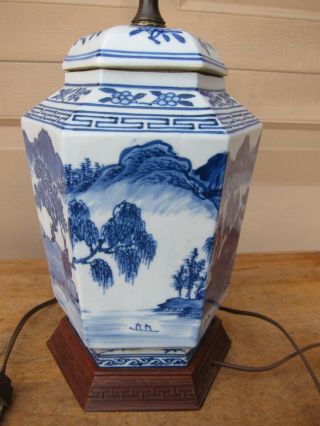 Vtg Chinese Porcelain Table Lamp,  Blue & White,