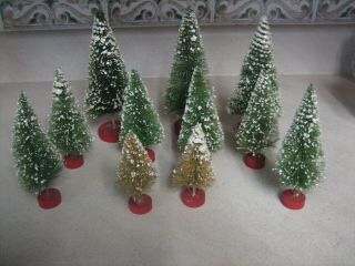 Vintage Christmas Toy Bottle Brush Trees Wood Bases 1950s