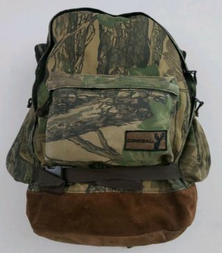 Vintage Hunting Backpack Daypack Conceal Treebark Camouflage Suede Bottom