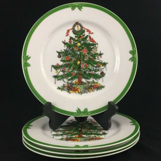Set Of 4 Vtg Dinner Plates 10 1/2 " Georges Briard Yule Tide Christmas Tree Japan
