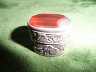 Antique 925 Silver & Amber Agate Pill Box