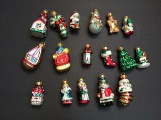 17 Vintage Christmas Tree Ornaments Glass Miniature Feather Figural Santa