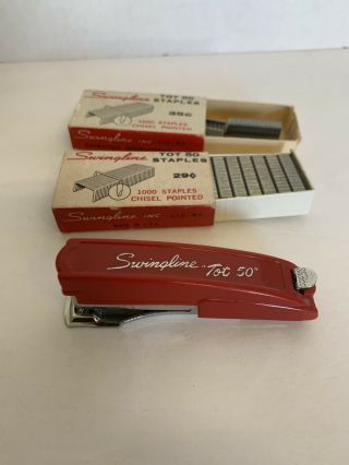 Vtg Swingline Tot 50 Stapler Red With Extra Staples