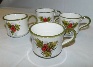 4 Vintage Holt Howard Holly & Berries Demitasse Cups Set Italy 6443 Hand Painted