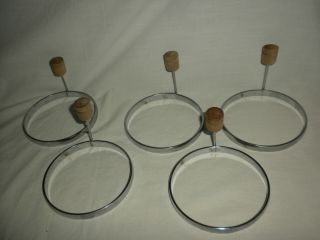 Vtg (5) Heavy Stainless Round Egg/pancake Rings W/wood Knobs Unmarked No Bend