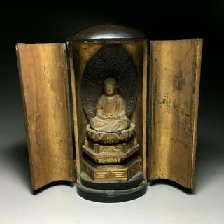 Old Japanese Japan,  Buddhism Buddha Statue Syaka & Zushi Box 18cm 比