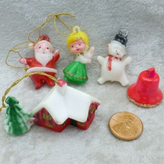 Vintage Mini Hard Plastic Christmas Ornaments Santa Angel Snowman Hong Kong 1 "