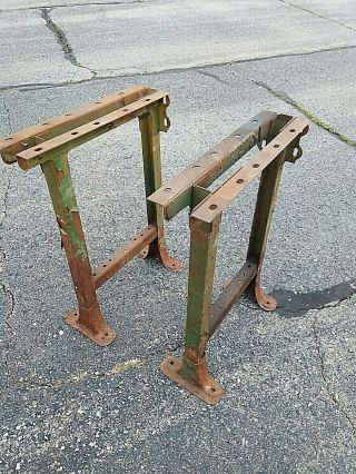 Pair Antique Industrial Work Bench Table Legs Old Paint Chippy 31 " H X 22 "