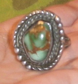 Fabulous Vintage Sterling Silver Ring With Big Turquoise Stone Size: 8