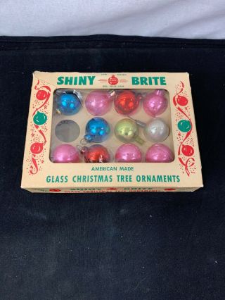 Box Of 11 Miniature Vintage Shiny Brite Glass Christmas Tree Ornaments 1 1/4”