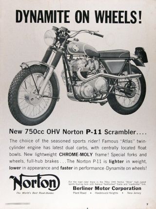 1967 Norton 750cc P11 Scrambler Authentic Vintage Ad