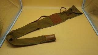 Vintage 52 " Leather Canvas Gun Rifle Case Brown Sewn Seams 1222 52