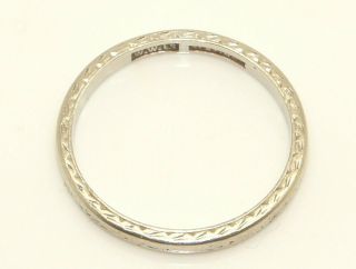 Antique Art Deco Platinum Engraved Wedding Ring,  Size Q 1/2,  4g