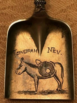 Tonopah,  Nevada Shovel Sterling Silver Souvenir Spoon With Mule And Miner 