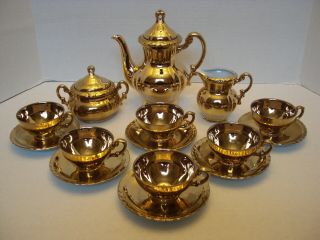Vintage Arnart Creation Service For 6 Gold Demitasse / Tea Set