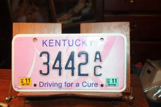 Kentucky License Plate 2011 Breast Cancer Driving For A Cure 3442 Ac