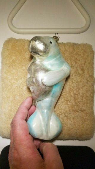 Vintage Manatee Joy To The World Glass Ornament Hand - Made Limited 