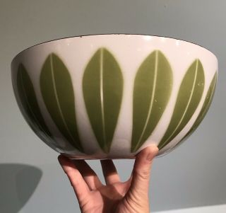 Mcm Cathrineholm Norway Lotus Bowl Green White Leaves 9.  5” Enamelware Vintage