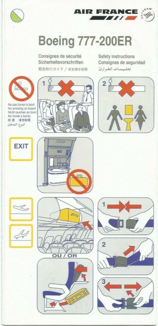 Air France - Skyteam Safety Card Boeing 777 - 200er Undated