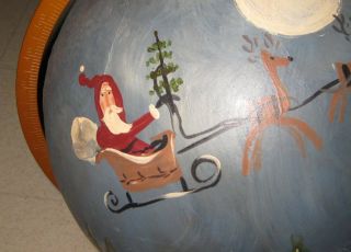 German Belsnickle Santa Claus Vintage / Antique Signed Painting On Earth Globe