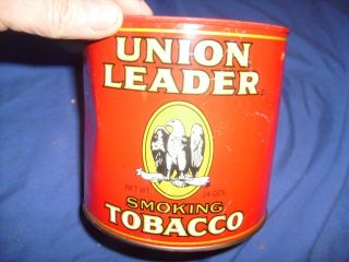Union Leader Tobacco Red Vintage Tin Can Advertising Collectible Container /w1