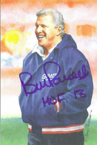 Bill Parcells Autographed York Giants Goal Line Art Card Blue Hof 12693