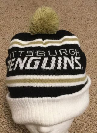Vintage Pittsburgh Penguins Labatt Beer Pom Knit Winter Cap Beanie Logo Hat Nhl