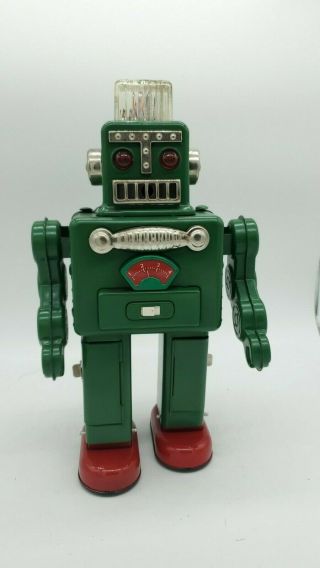 Vintage Ha Ha Toys Tin Battery Operated Smoking Spaceman Robot Green - Collector 2