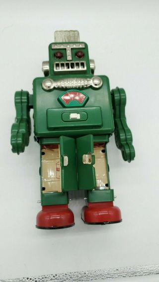 Vintage Ha Ha Toys Tin Battery Operated Smoking Spaceman Robot Green - Collector 3