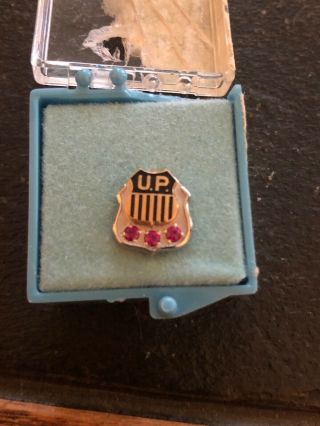 Vintage Union Pacific Railroad 3 Rubies 10k Gold 30 Year Service Award Pin/tie