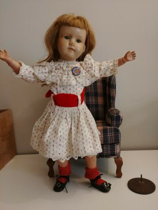Antique 19 " Schoenhut Wood Doll Dressed With Stand Sleepy Eyes Human Hair Look