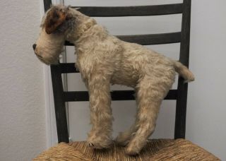Antique Straw Stuffed Mohair Terrier Dog Swivel Head