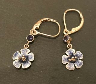Vintage Sterling Silver Enamel Blue Stone Floral Flower Delicate Earrings China?