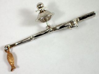 Vtg 80s Avon Signed Movable Fly Fishing Pole Fish Lapel Pin Brooch Tie Tack 3