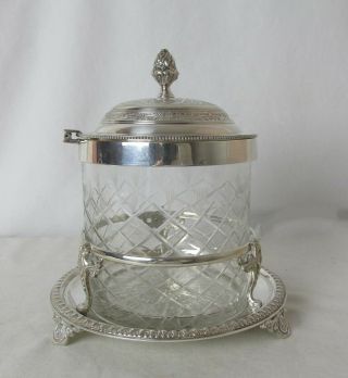 Sheffield Silver Plated Biscuit Barrel With Glass Insert