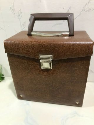 Vintage Brown Faux Leather 45 Rpm Record Holder (s) Carry Storage Box - Holds 50