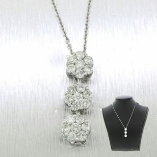Vintage Estate 14k Solid White Gold 1.  05ctw Diamond Cluster Drip Necklace