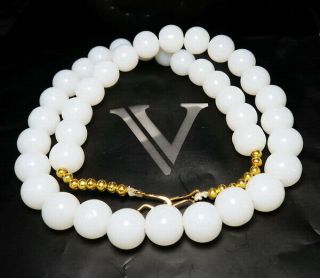Antique Chinese Natural Translucent Milk White Aaahetianjade Bead Necklace 18kgf