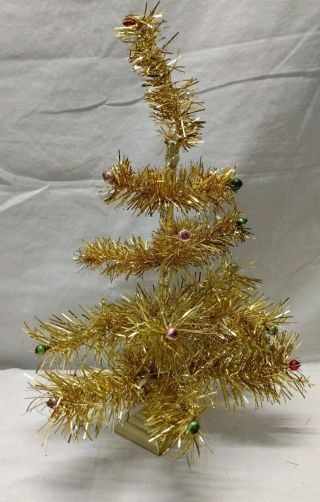 14 " Vintage Japan Gold Feather Bottle Brush Christmas Tree Unique Mercury Glass
