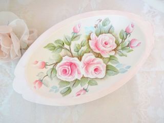 Bydas Floral Pink Rose Tray Dish Hp Hand Painted Chic Shabby Vintage Cottage Art