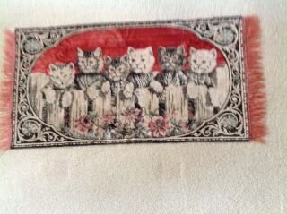 Vintage Cat Tapestry Rug Kittens Garden Fence Floral Rose Color 43 " Long