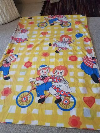 Vintage Wamsutta Twin Size Flat Sheet 63 By 104 " Raggedy Ann And Andy Bicycling