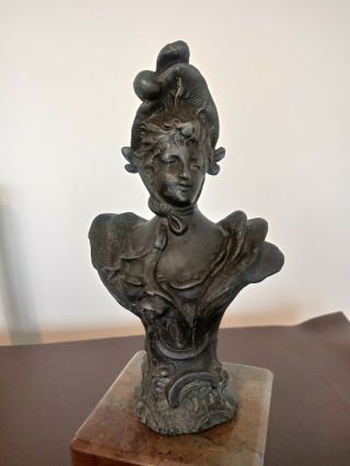 FRENCH 19th CENTURY BRONZE BUST OF A LADY A ON MARBLE PLINTH. 2