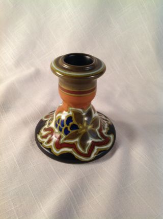 Vintage Art Deco Marked Gouda Hand Painted Nadro Pottery Candlestick Holder
